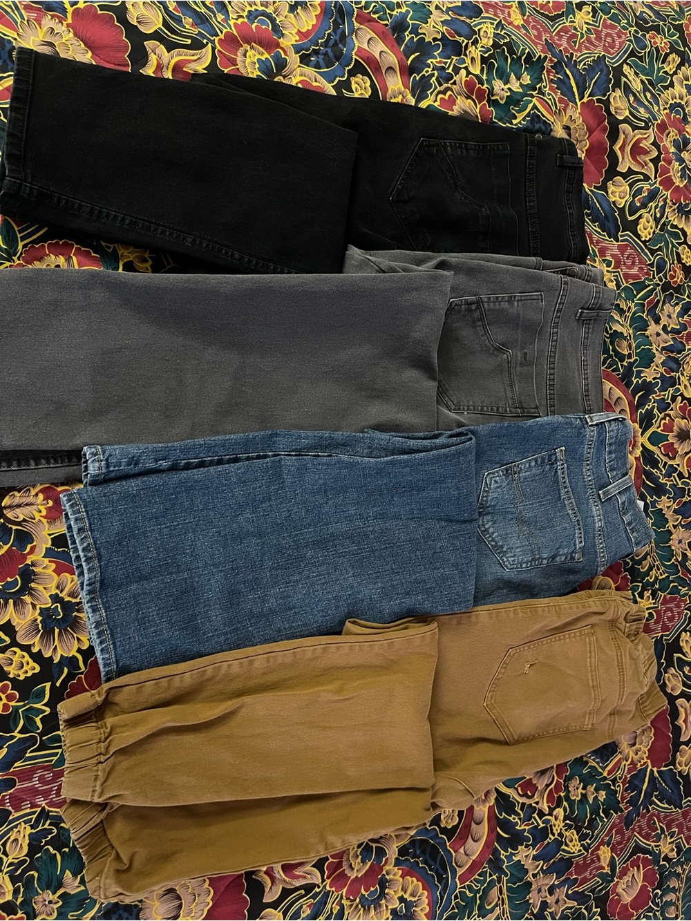 Four-Pair Casual Pants Bundle - Black, Gray, Blue, brown